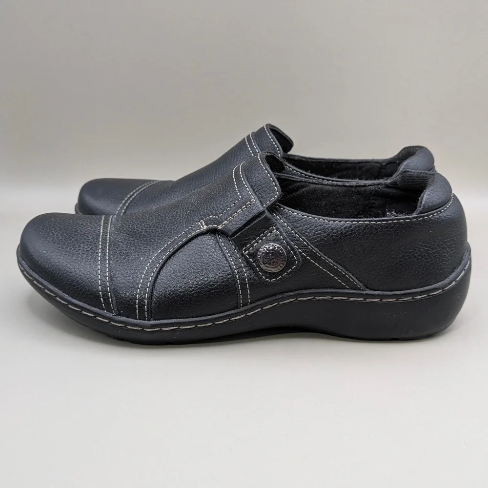 Clarks Cheyn Madi‎ Black Leather Slip-On Comfort Flats Loafers Size 6